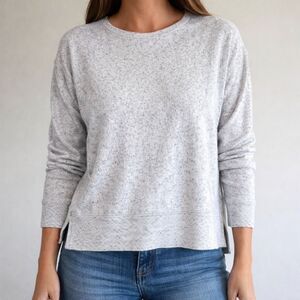 Banana Republic Gray Speckled Knit Sweater Cropped Ribbed Hem Small Minimalist